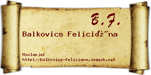 Balkovics Feliciána névjegykártya